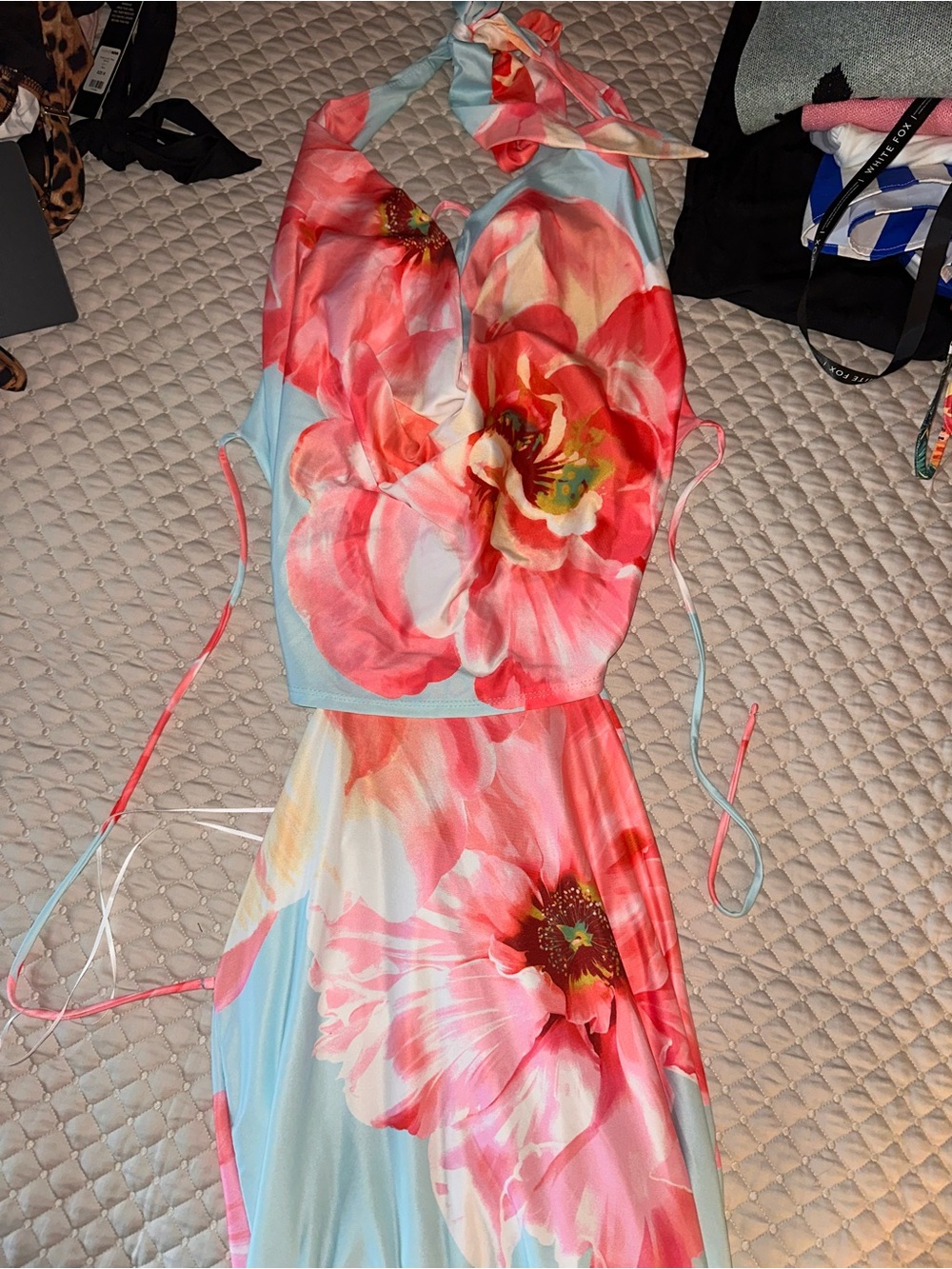 Windsor Coral Pink Floral Halter Backless Maxi Dress
